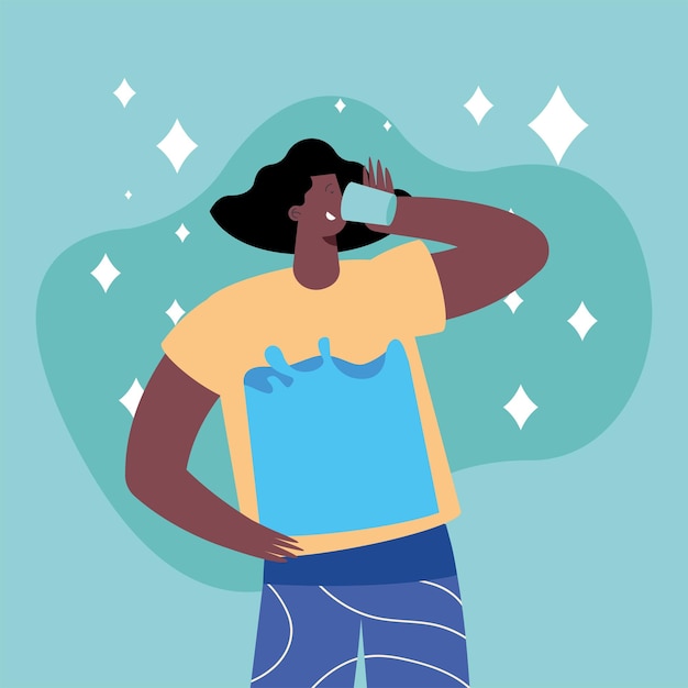 Vector afro girl drinking water