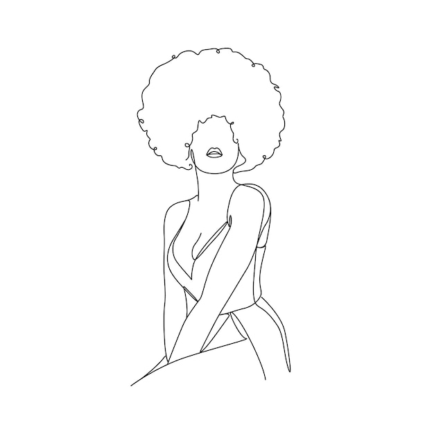 Afro haar stijlvolle vrouwen vector lijntekening illustratie