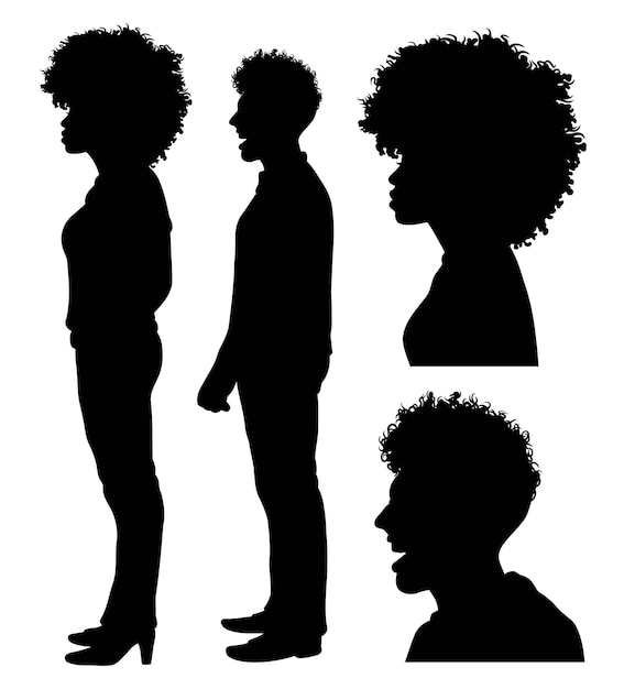 Vector afro male and female hairstyle standing silhouette