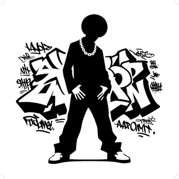 ベクトル afro man silhouette people in graffiti tag hip hop street art typography illustration