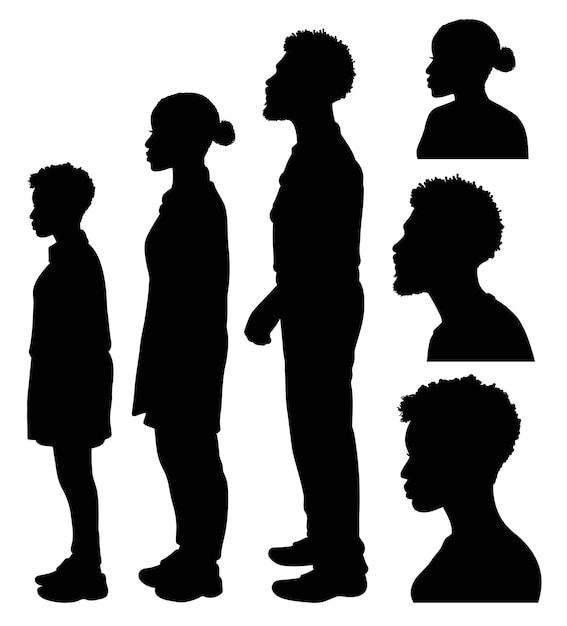 Vector afro mannelijk en vrouwelijk kapsel staand pose silhouet