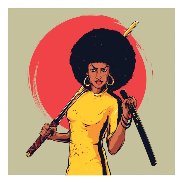 Vettore ragazza afro samurai