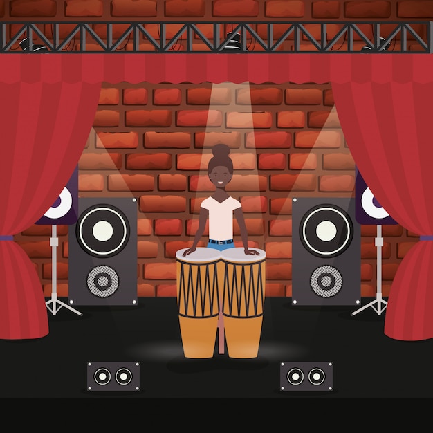 Afro woman playing timpani character