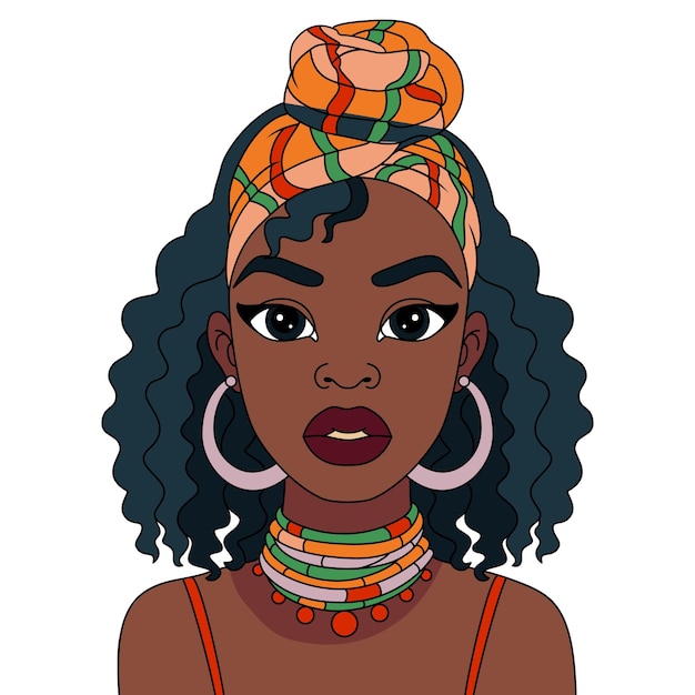 Afro Woman Turban Head Wrap Scarf with some ornaments black girl coloring illustration pages