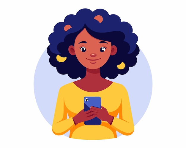 スマートフォンを使用してアフロの女性
