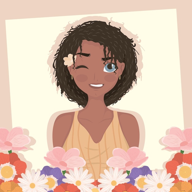 Afro woman with flowers