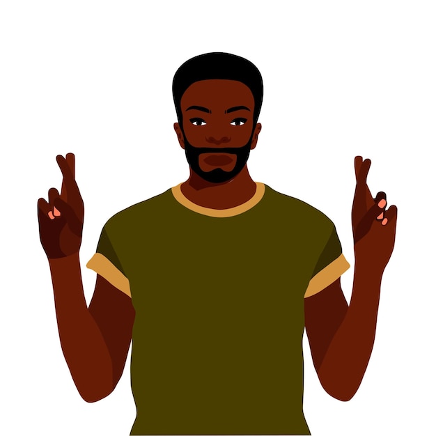 Afro zwarte man kruist vingers in elegante kunst stijl vector