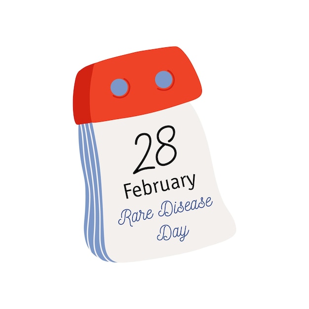 Afscheurbare kalender. Kalenderpagina met zeldzame ziektedatum. 28 februari. Platte vector stijlicoon