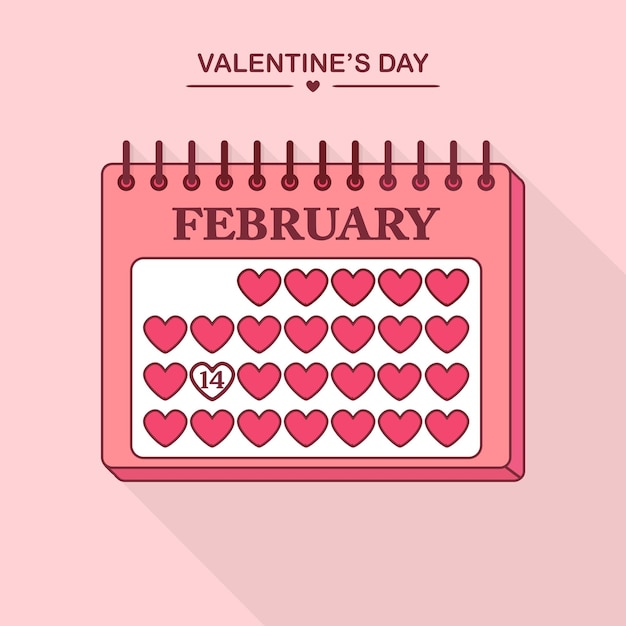 Afscheurkalender voor februari. Fijne Valentijnsdag, 14 februari