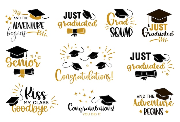 Afstuderen gefeliciteerd op school, universiteit of hogeschool trendy kalligrafie inscriptie