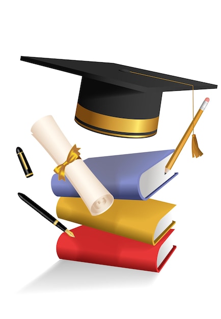 Afstuderen illustratie met afstuderen GLB boeken diploma pennen