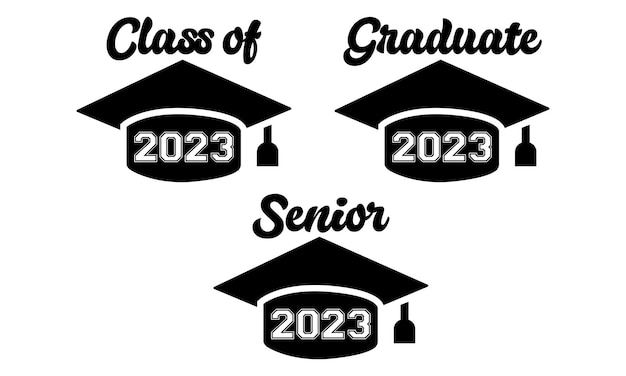 Afstuderen svg bundel 2023 afstuderen cap svg klasse van 2023 zwart-wit ontwerpsjabloon, car win