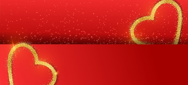 Aftelkalender voor Valentijnsdag banner achtergrond met glitter gouden hart.