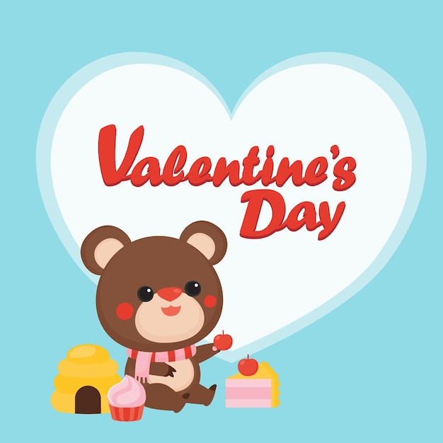 Vector aftelkalender voor valentijnsdag met schattige beer en zoete achtergrond.