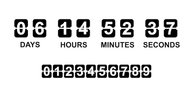 Afteltimer op witte achtergrond. Countdown klok met cijfers. Zwart oud analoog display.