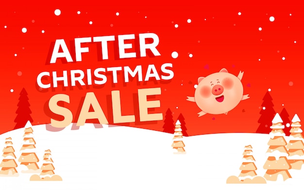 After christmas sale concept banner with pig