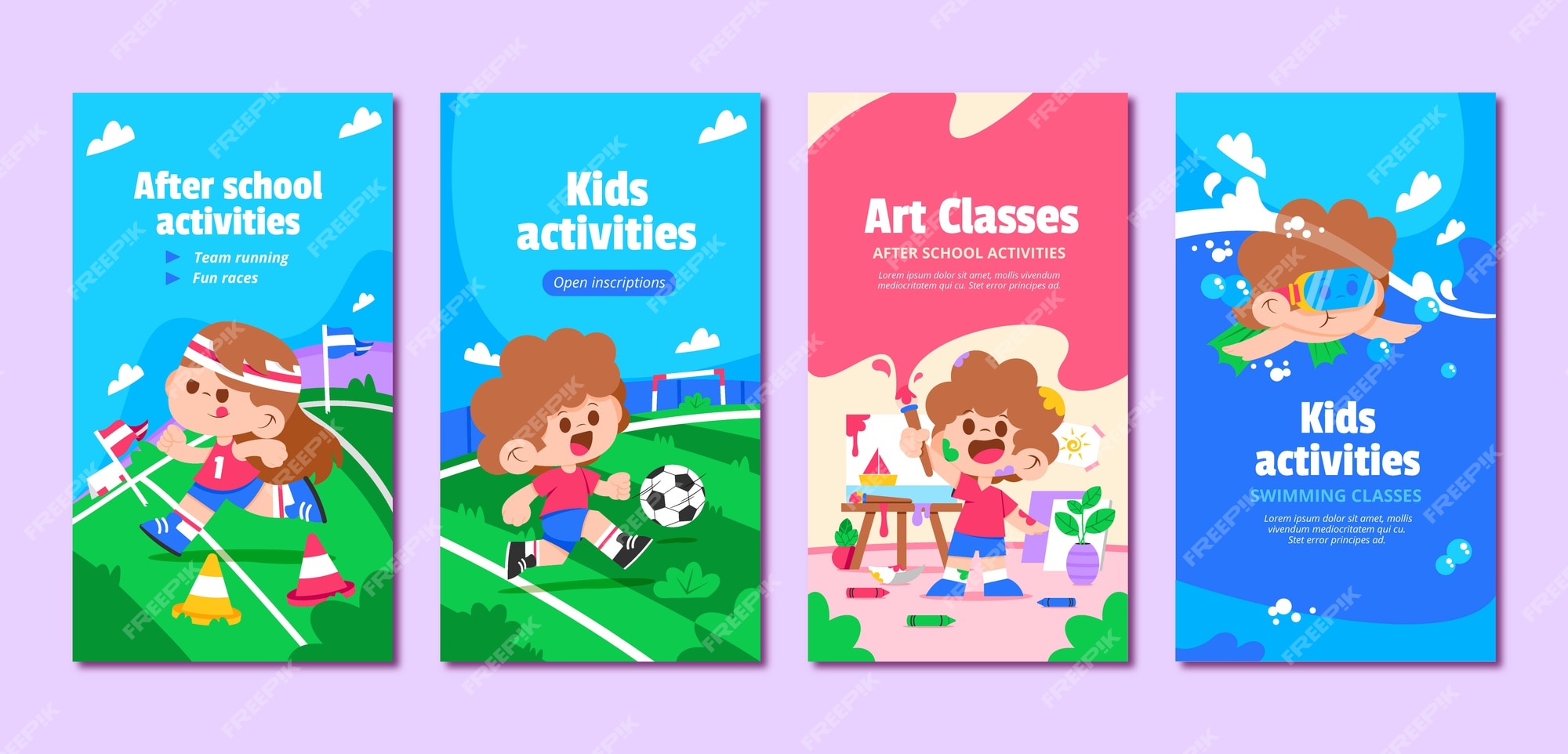 Premium Vector | After school activities for children instagram stories ...