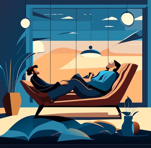 Vector afternoon relaxation two people lounging together