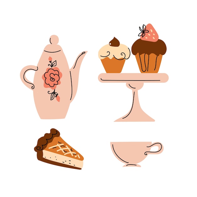 Послеобеденный чай Стенд с пирожными кофейня иконы шоколадных десертов
