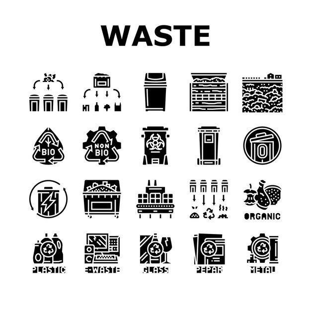 afval sorting vuilnis plastic pictogrammen set vector