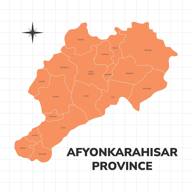 Afyonkarahisar Province map illustration Map of the province in Turkey