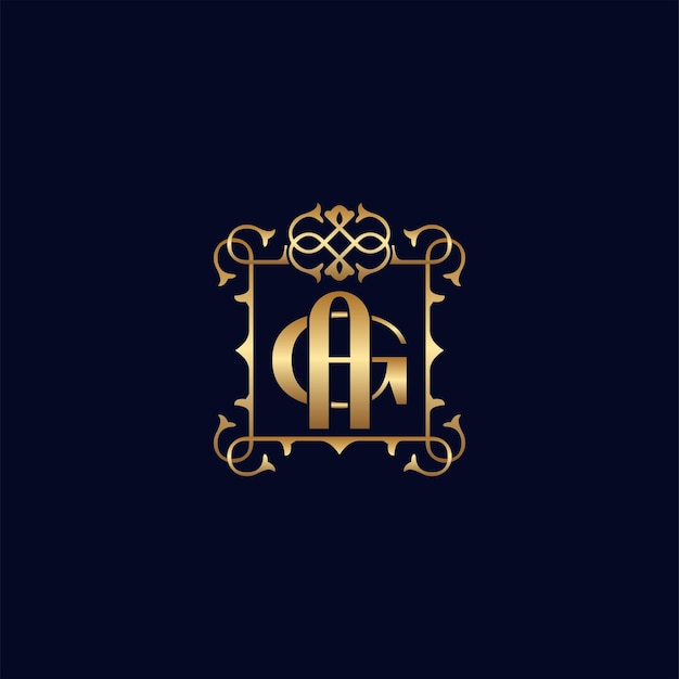 Vettore logo di lusso reale decorato in oro ag o ga