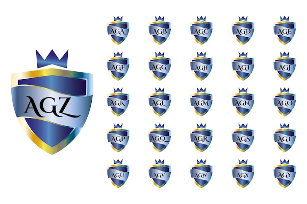 AGA to AGZ collection of shield logos with three capital letters