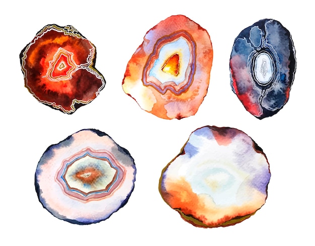 Vector agate stones watercolor illustration abstract background