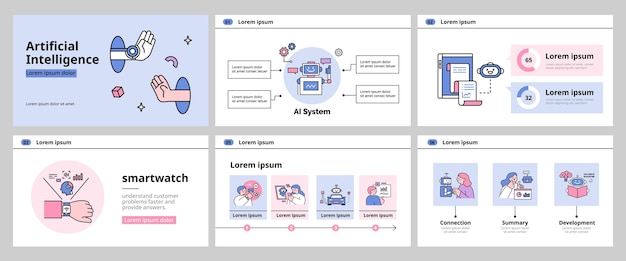 L'era dell'intelligenza artificiale incontra la tecnologia illustrazione del concetto di business con modello di layout di persone e icone