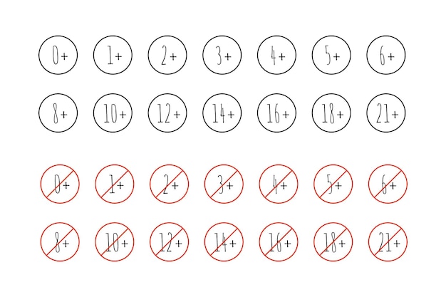 Age limit icon set age restrictions sign hand drawn style High quality vector illustration