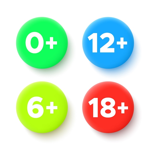 Age restriction icons round colorful buttons on white background vector illustration