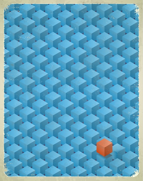 Aged card with cubes pattern