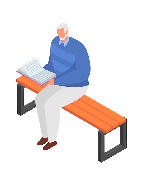 Vector aged gray haired male in jacket sitting outdoor park bench