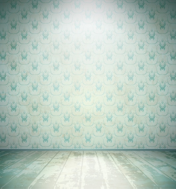 Vector aged room with floral wallpaper