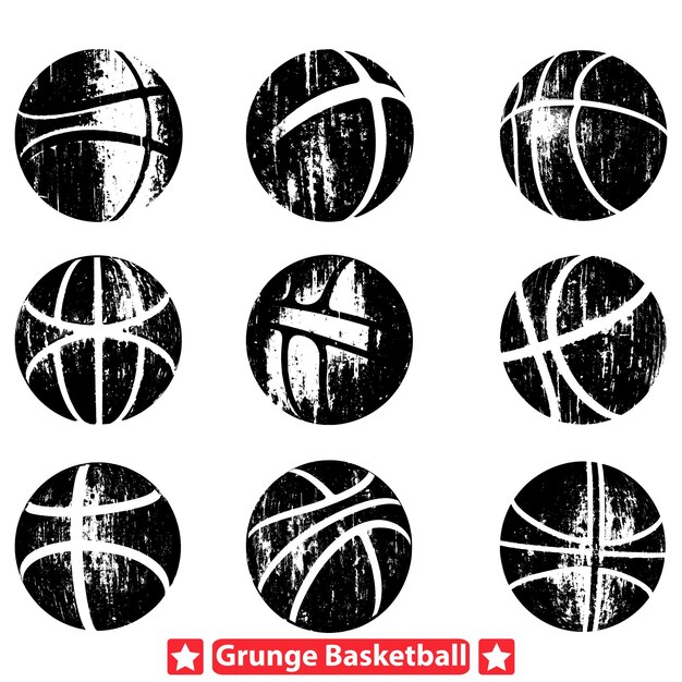 Vector aged and worn basketball silhouettes nostalgic sports graphic elements