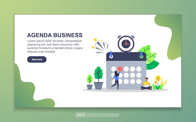 agenda business with tiny people character landing page