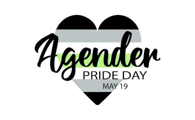 Agender pride day il 19 maggio banner vettoriale con cuore a colori di agender pride flag
