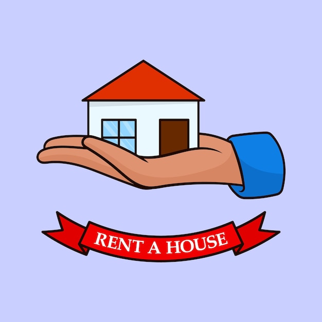 Agent Hand Holding House Verkoop Vector Cartoon Icon Verhuur van een huis Vector Illustratie Hand houdt