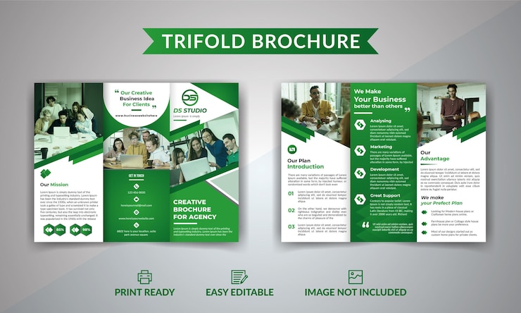 Vector agentschap driebladige brochure sjabloon promotie huis eigendom onroerend goed premium vector