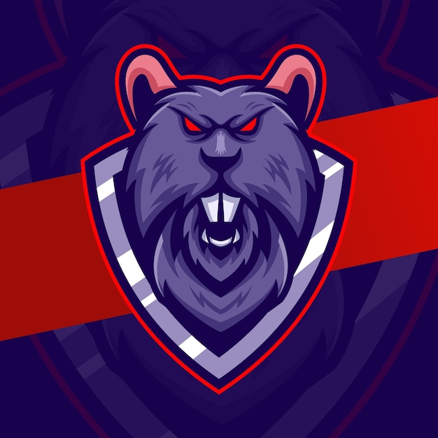 Mascotte del personaggio di ratto arrabbiato aggressivo esport logo design per gioco e sport