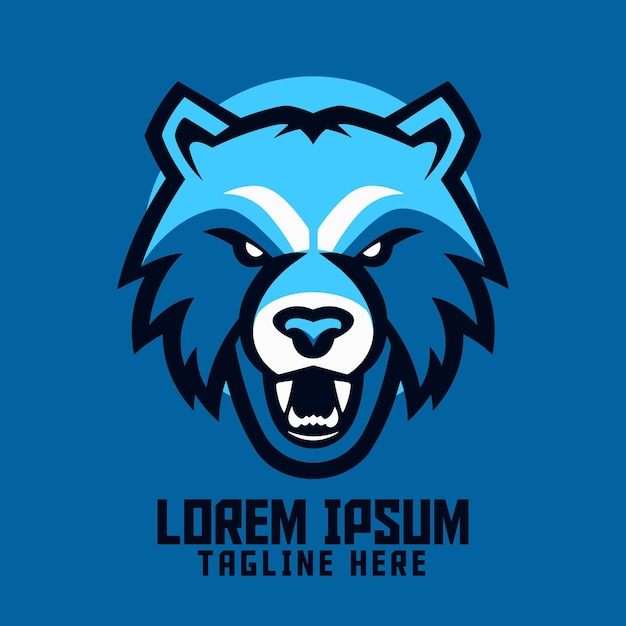 Aggressive blue bear head a wildlife icon and sport mascot logo template