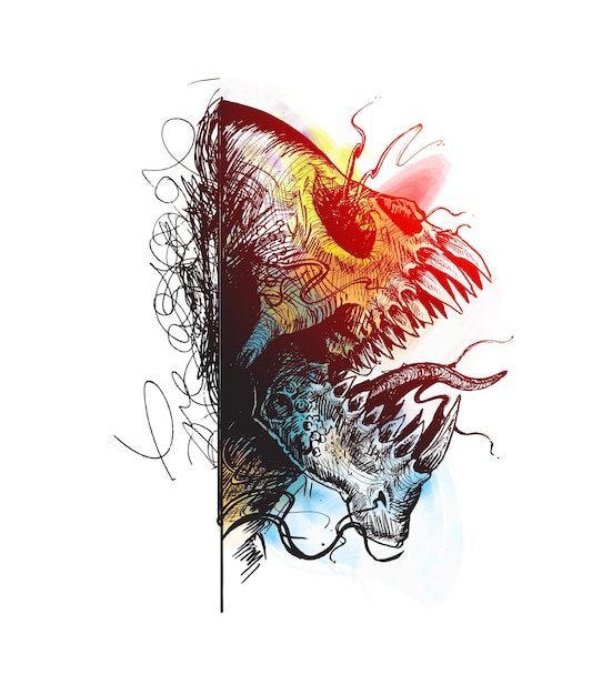 Vector aggressive monster tattoo design hand drawn sketch vector illustration