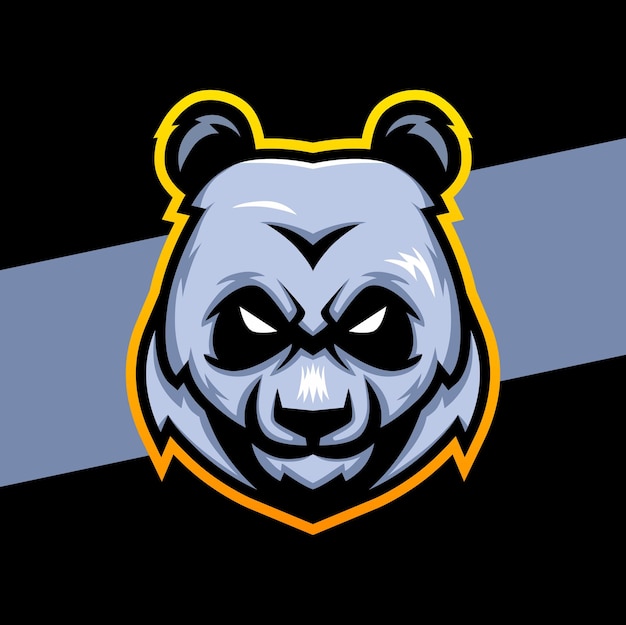 Vettore design aggressivo del personaggio del logo esport della mascotte della testa del panda per lo sport e il logo del giocatore