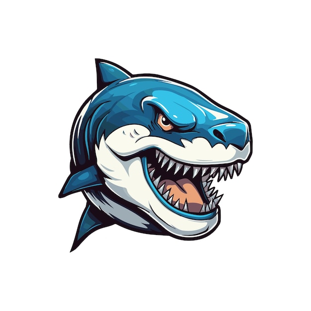 Агрессивный логотип талисмана акулы Векторный логотип синей акулы изолирован на белом фоне Хищная акула