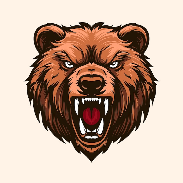 Vector aggressive wild bear head vector illustration