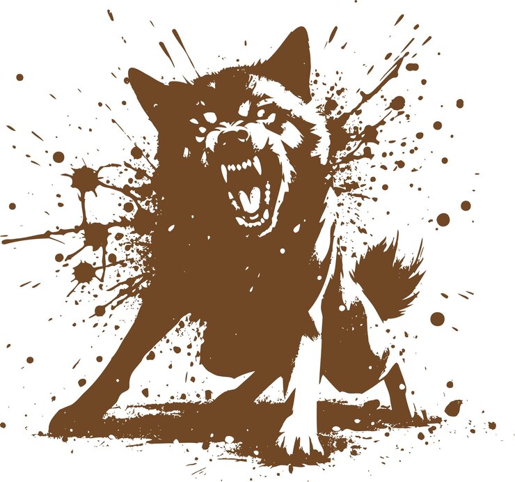 Aggressive Wolf in Splatter Art Style with Dynamic Paint Splatters and Fierce Expression