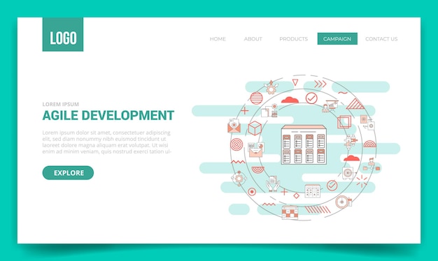 Agile development concept with circle icon for website template or landing page homepage