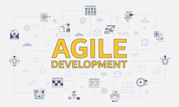 Agile development concept with icon set with big word or text on center