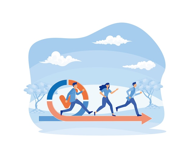 Agile development process with running IT developers team Software development team and agile lifecycle process sprint flat vector modern illustration