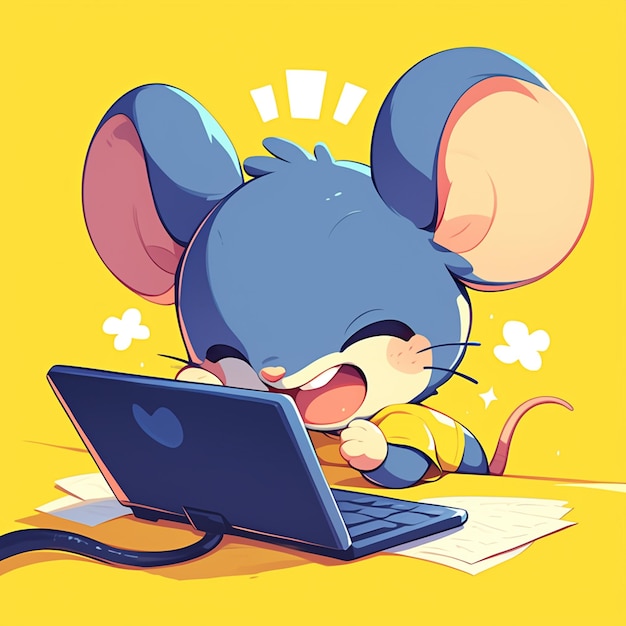 An agile mouse writer cartoon style